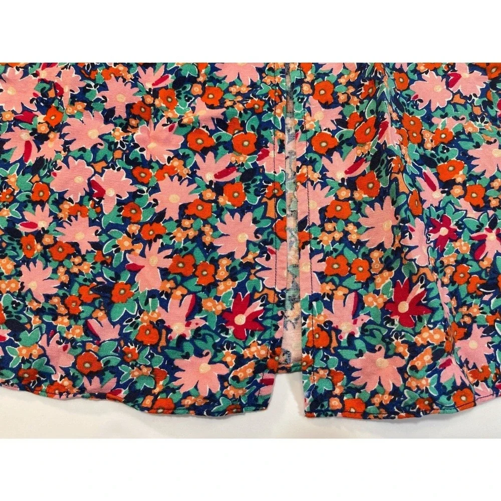 LOFT Linen Skirt Floral Midi Skirt‎ 00P Multicolor Side Slit A-Line Ditsy Summer